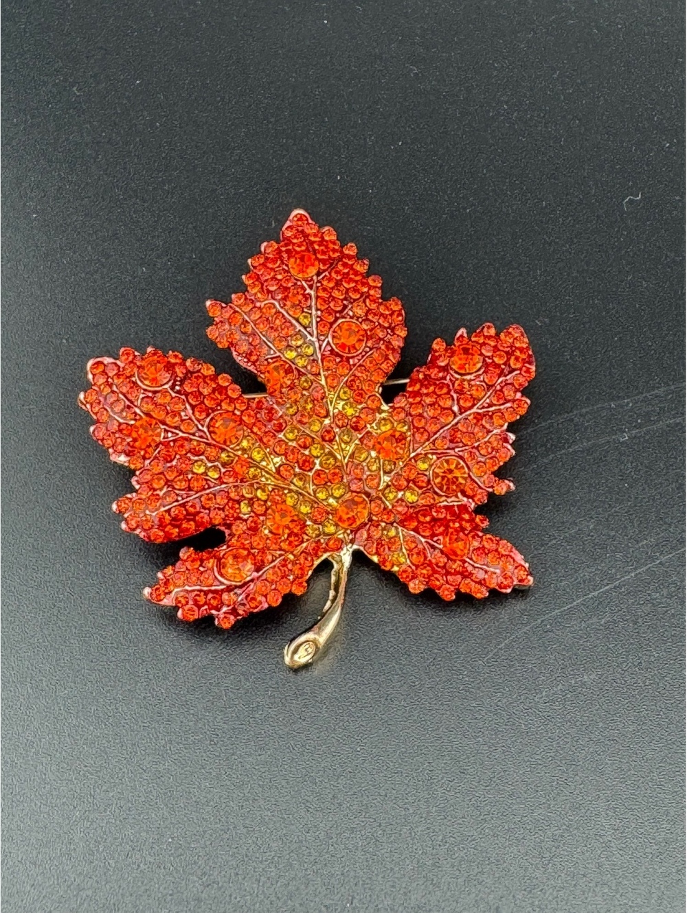 Red Rhinestone Maple Leaf Brooch Pin